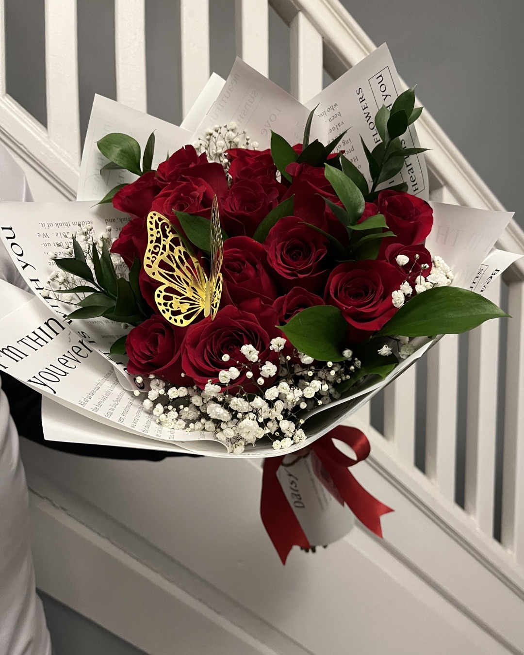 Elegance with Babys Breath- 8/12/15/24/36 Rose Bouquet - Image 9