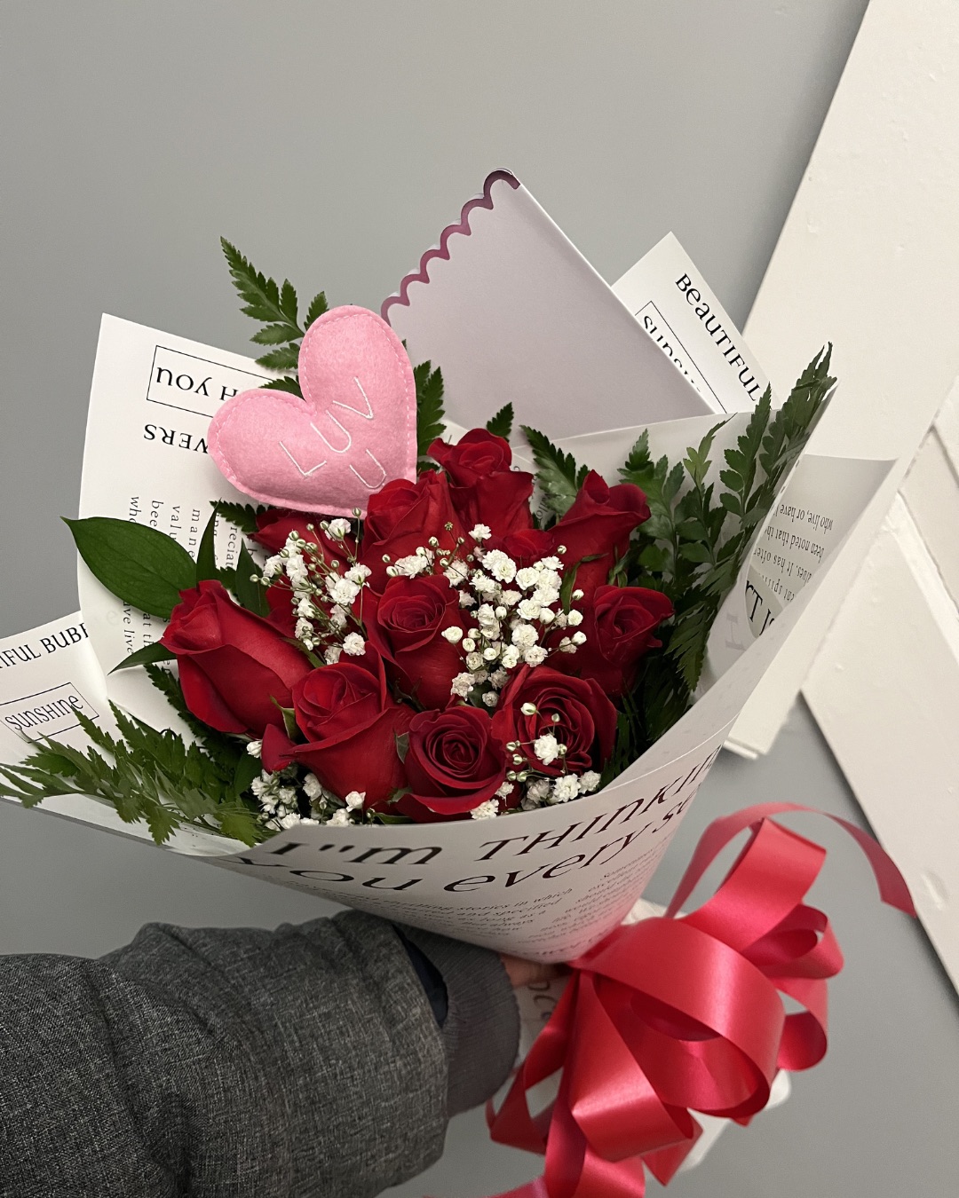 Elegance with Babys Breath- 8/12/15/24/36 Rose Bouquet - Image 15