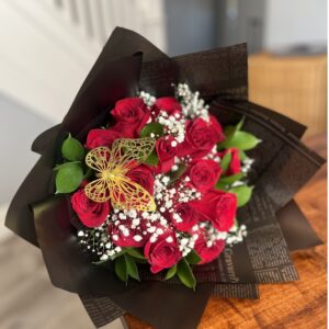Elegance with Babys Breath- 8/12/15/24/36 Rose Bouquet