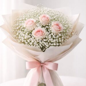 Baby’s Breath Bouquet with Rose Accents